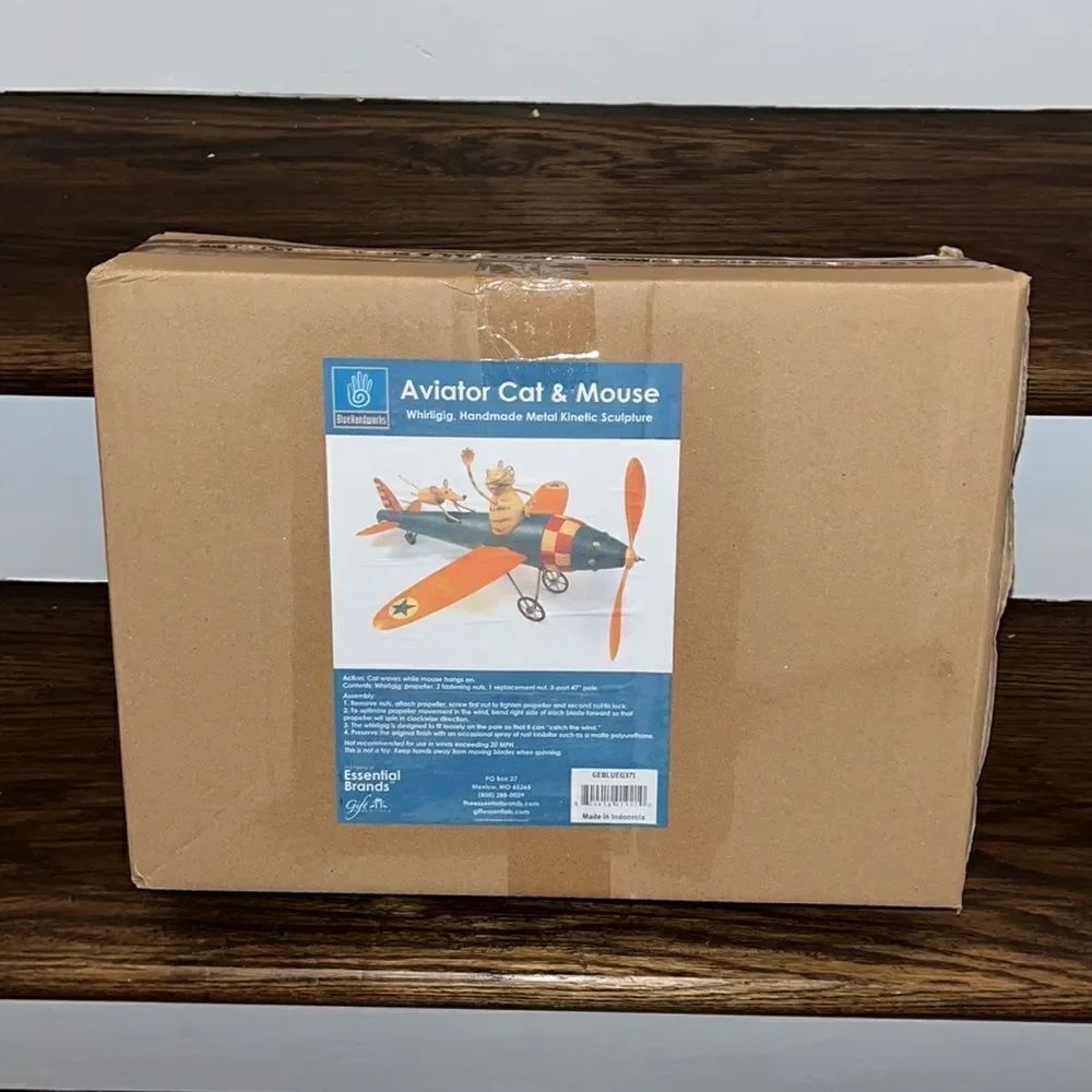 New Garden AVIATOR CAT & MOUSE WHIRLIGIG WIND SPINNER KINETIC SCULPTURE Airplane